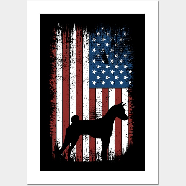 Basenji silhouette american flag 4th of july Wall Art by blacks store